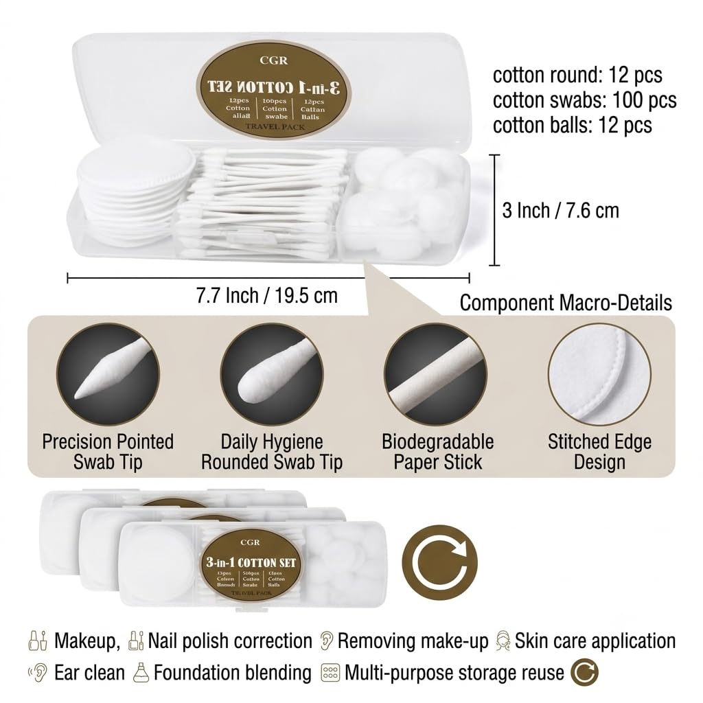 CGR close-up of dual-tip cotton swabs showing precision and gentle makeup application benefit