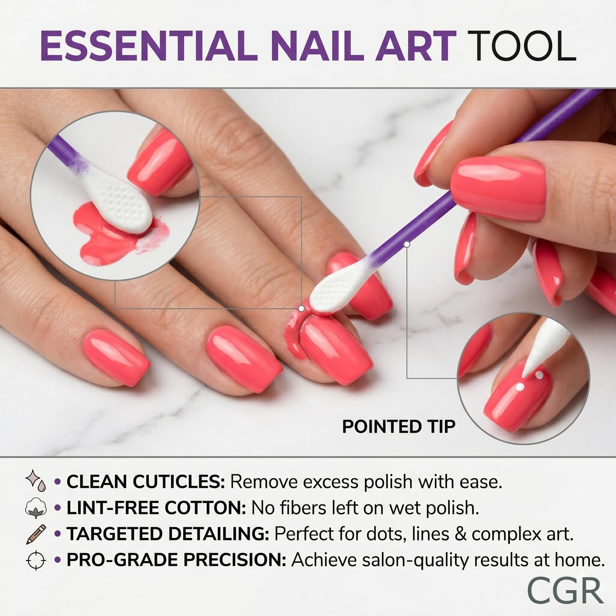CGR scale comparison hand holding swab to show size and ergonomic control