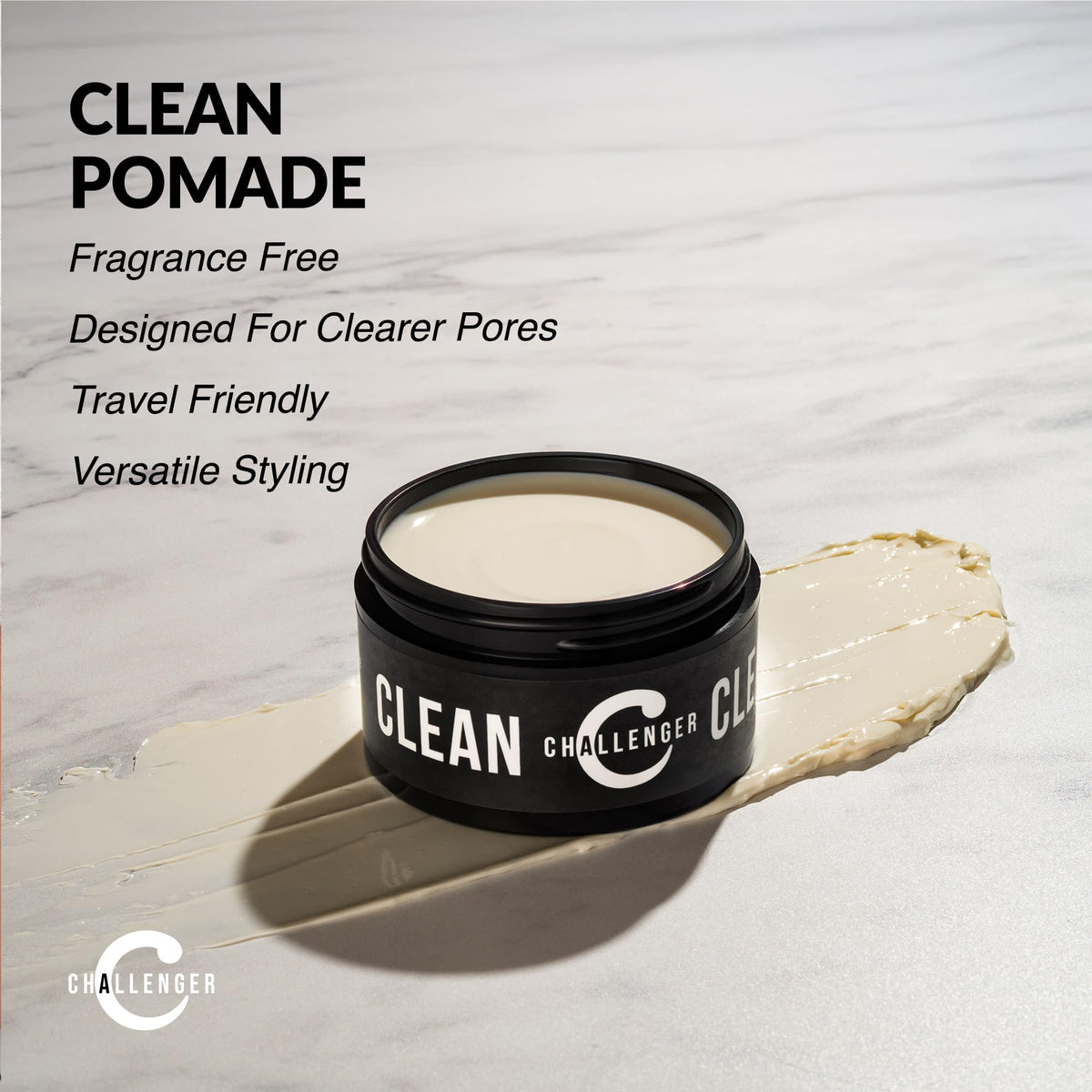 Challenger jar in hand demonstrating 3oz travel-friendly size benefit