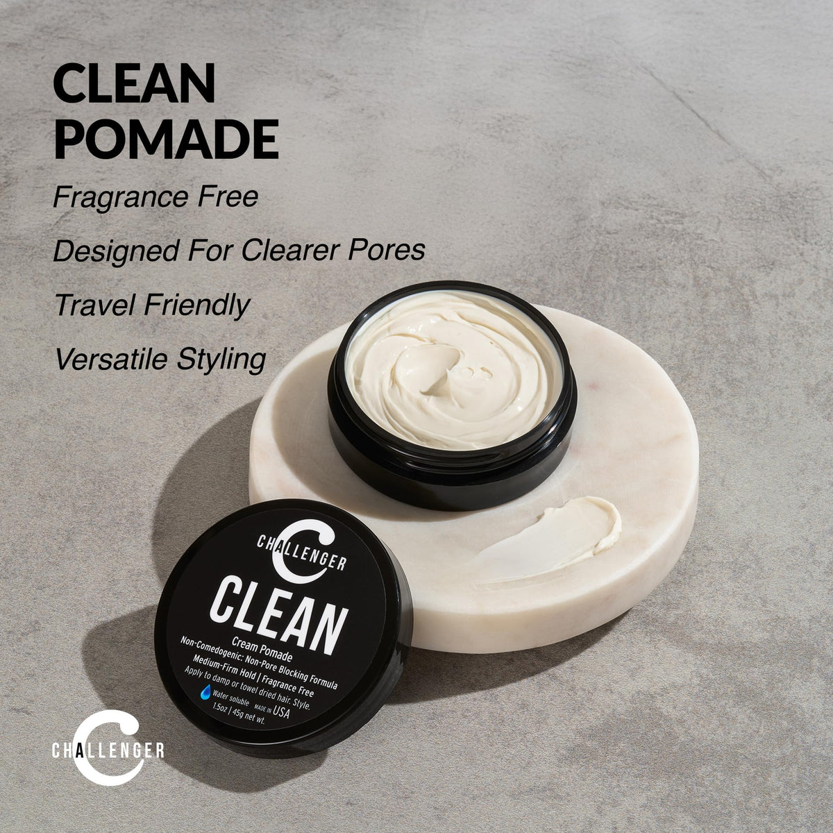 Challenger next to passport and bag showing travel-friendly 1.5oz convenience benefit