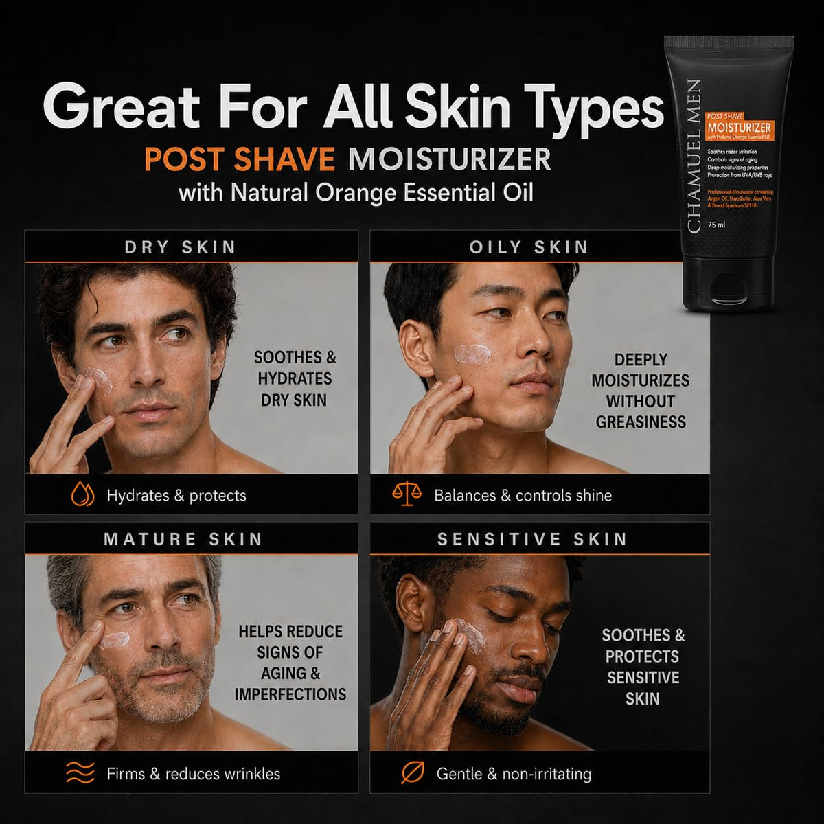 CHAMUEL MEN argan oil ingredient bottle highlighting nourishing benefit