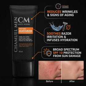 CHAMUEL MEN cream texture close-up, lightweight hydration visible