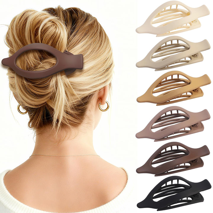 CHANDAT front view of six flat hair clips showing neat low-profile design and comfort
