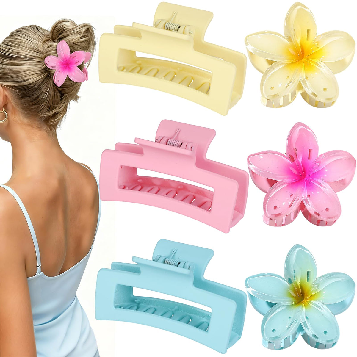 CHANDAT front view of six pink floral and rectangle clips showing color variety and practicality
