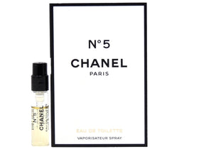 Chanel No. 5 front packaging on card showing elegant presentation and travel convenience