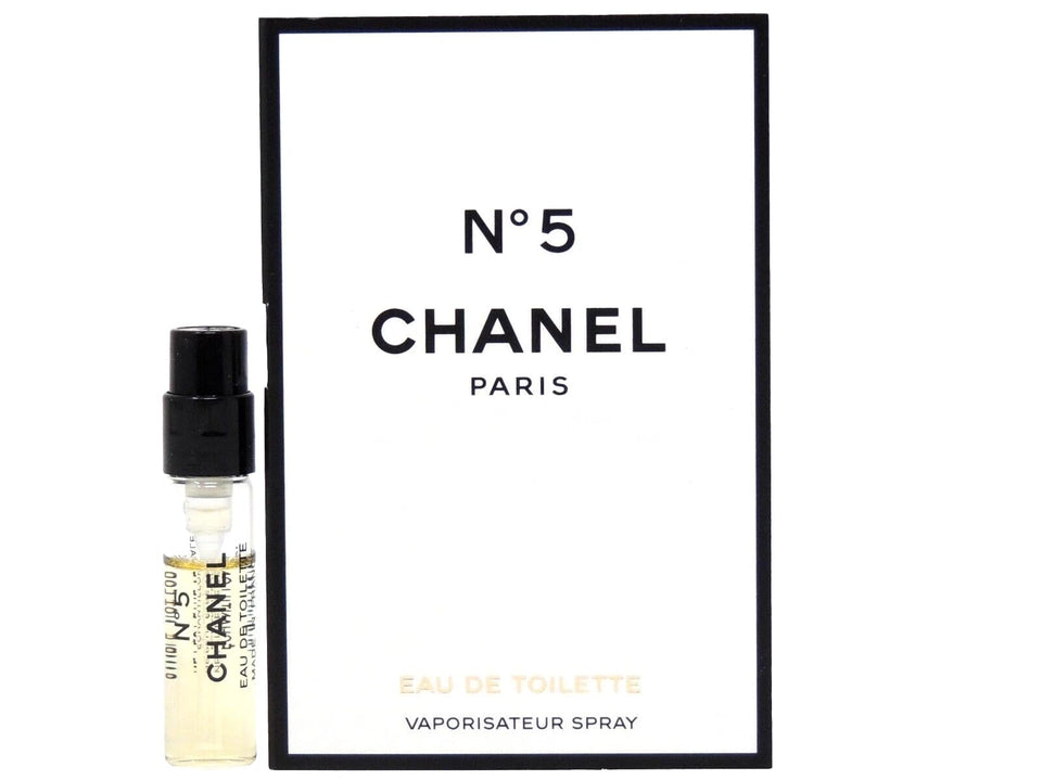 Chanel No. 5 front packaging on card showing elegant presentation and travel convenience
