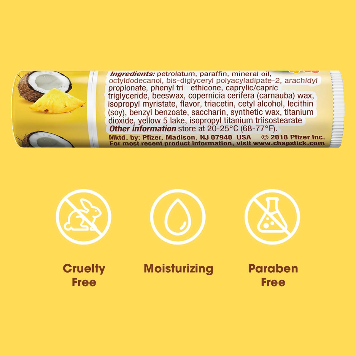 ChapStick Aloha Coconut tube held in hand showing size and quick portable hydration benefit