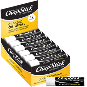 ChapStick Classic Original front packaging showing 12-stick bulk value and convenience