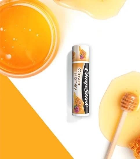 Close-up of ChapStick Clover Honey balm tip highlighting smooth, non-sticky texture