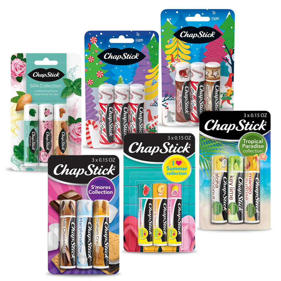 ChapStick front box packaging showing six three-packs for easy gifting