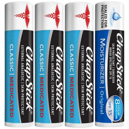 ChapStick front packaging showing four tubes and bundle convenience