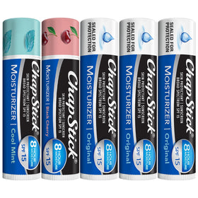 ChapStick front packaging showing all five tubes and bundle benefit