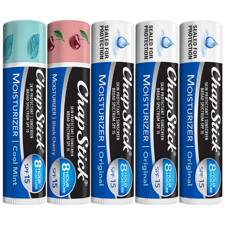 ChapStick front packaging showing all five tubes and bundle benefit