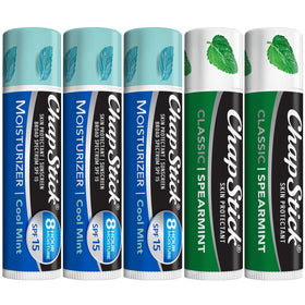 ChapStick front packaging 5-pack showing both SPF and spearmint options and convenience