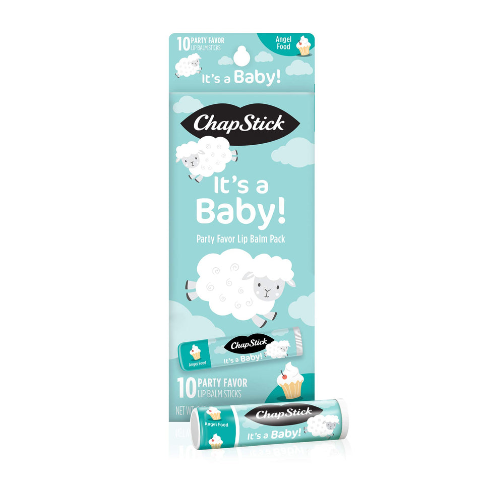 ChapStick front packaging showing 10-pack and angel food flavor benefits