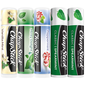 ChapStick front packaging showing five mint flavor sticks and clear labels for easy choice