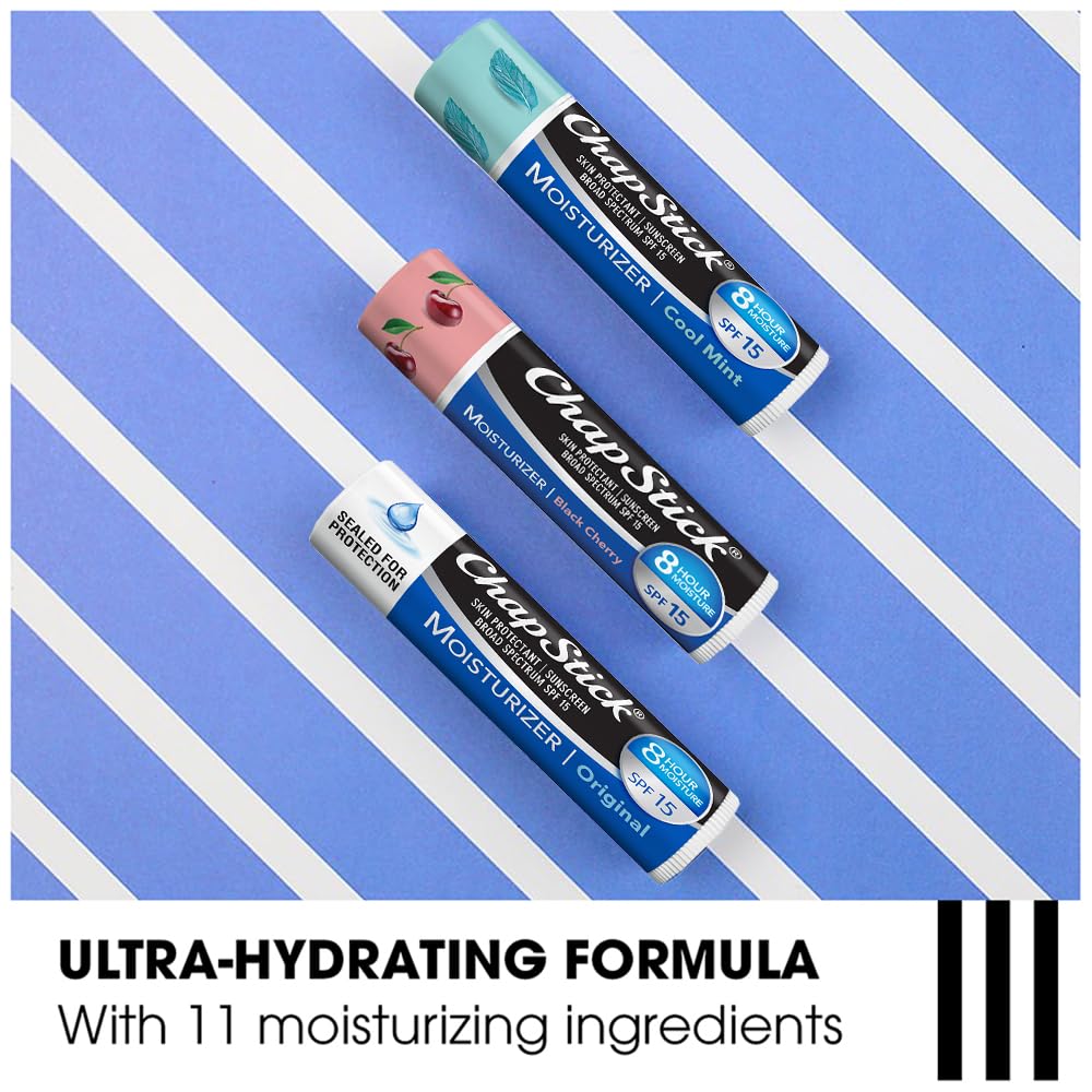 Three ChapStick Original tubes lined up to show extra supply and convenience