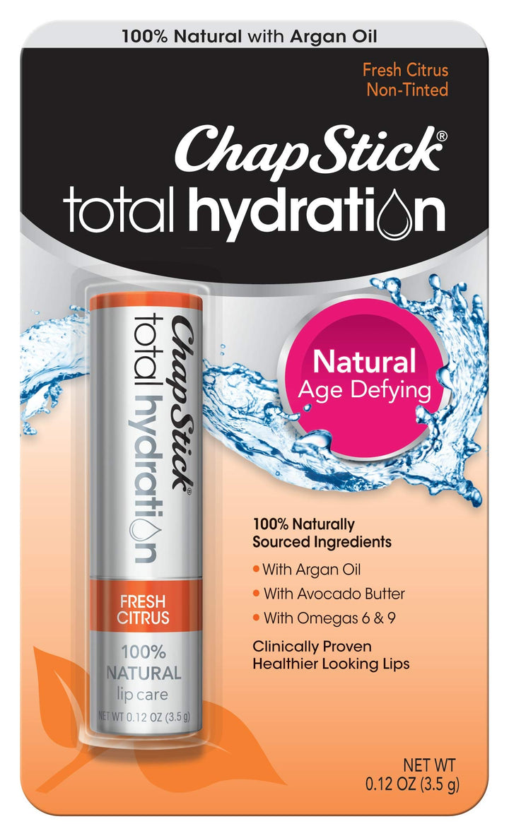 ChapStick Total Hydration front view showing Fresh Citrus tube and easy-grip design