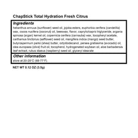 ChapStick Total Hydration packaging label close-up highlighting naturally sourced claim