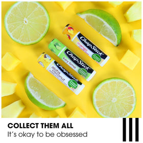 ChapStick tubes arranged with tropical fruit highlighting flavor notes and summery scent appeal