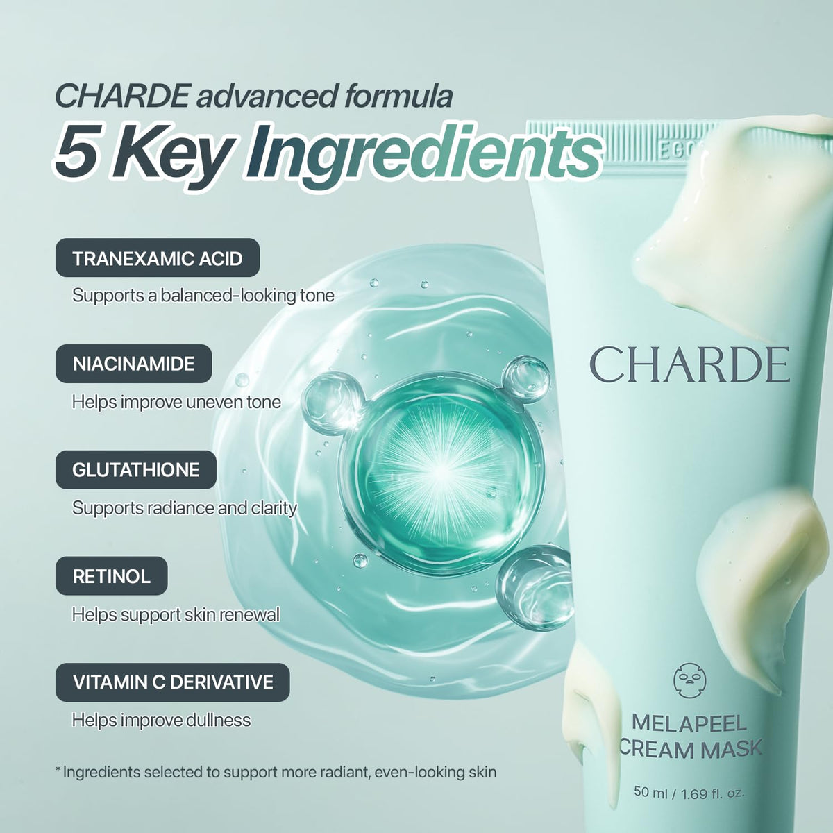 CHARDE product label highlighting active ingredients for tone support