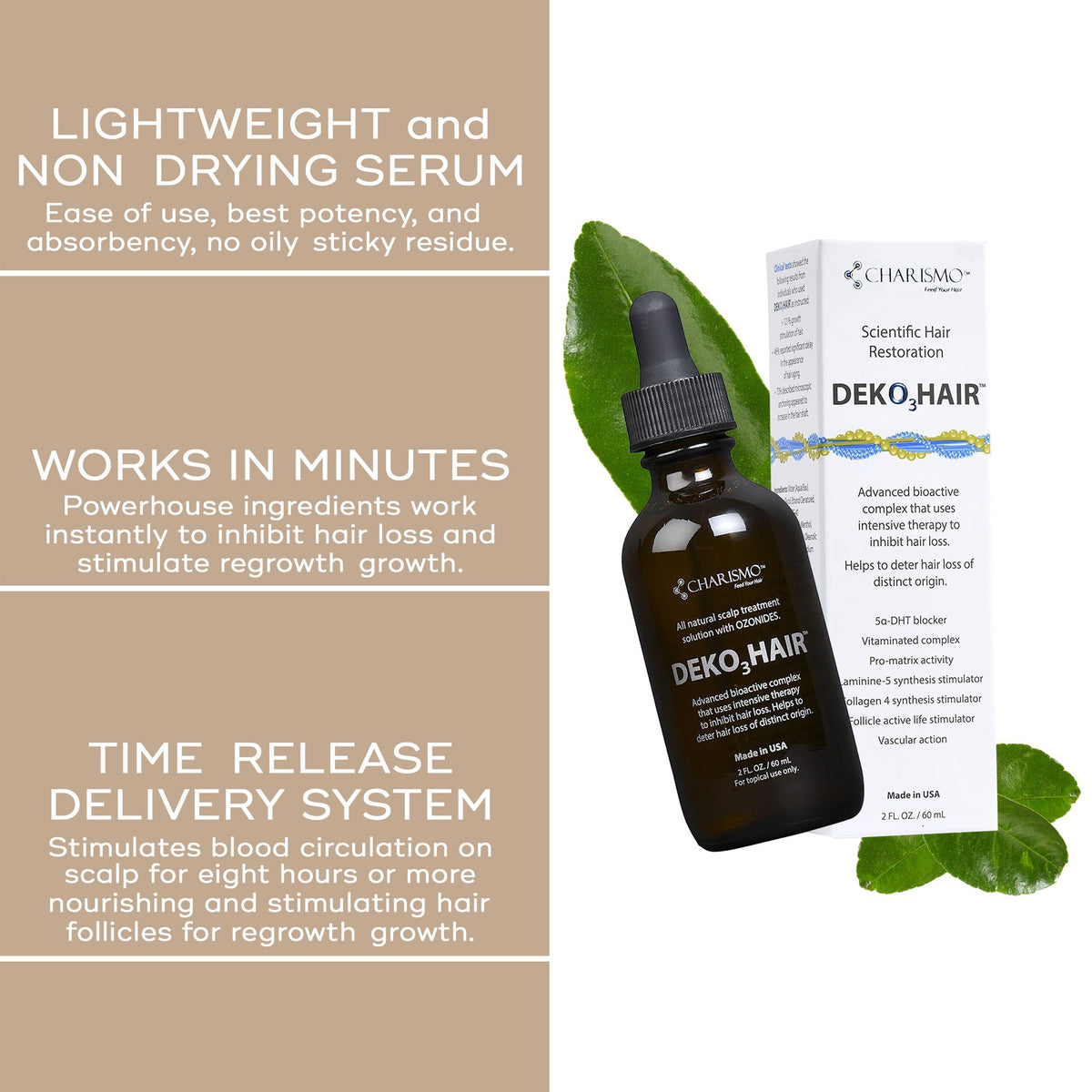 Charismo Dekohair ingredient label with vitamins and botanicals emphasized for confidence