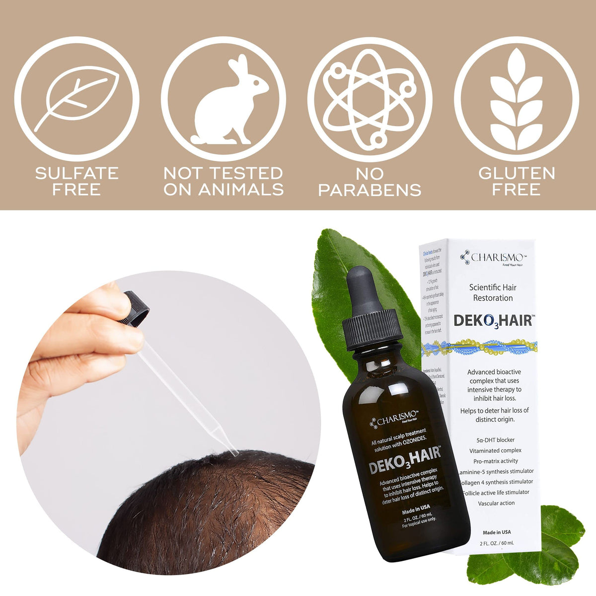 Charismo Dekohair bottle next to common objects for clear size and volume comparison