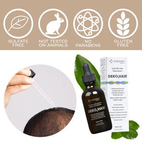 Charismo Dekohair bottle next to common objects for clear size and volume comparison