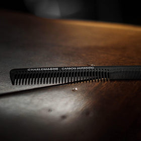 Charlemagne comb used during beard trim demonstrating precise cutting and neat lines