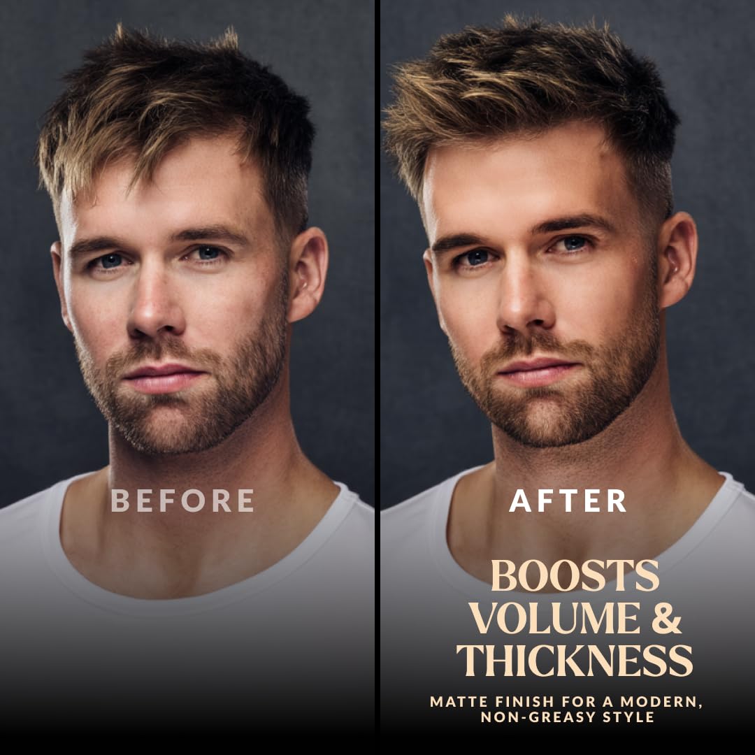 Charlemagne spray creating textured matte finish on hair for natural hold