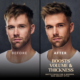Charlemagne spray creating textured matte finish on hair for natural hold