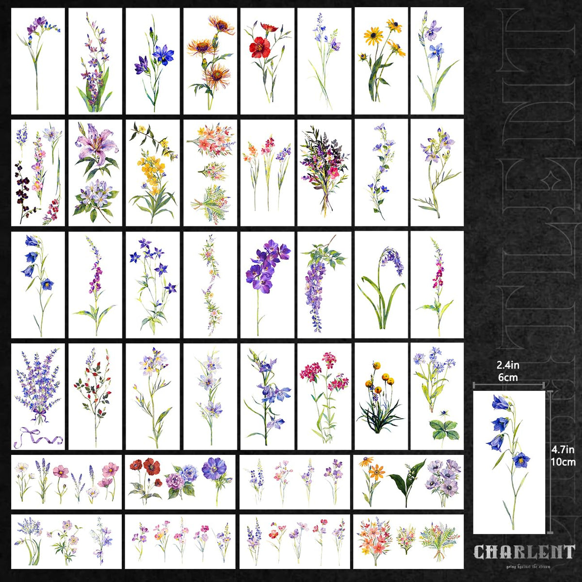 CHARLENT detailed view of lavender stem tattoo emphasizing natural look benefit