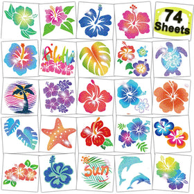 CHARLENT front packaging showing glitter hibiscus tattoos and quantity benefit