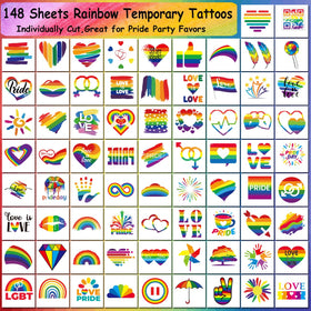 CHARLENT sheet layout displaying variety of rainbow flag and love tattoos