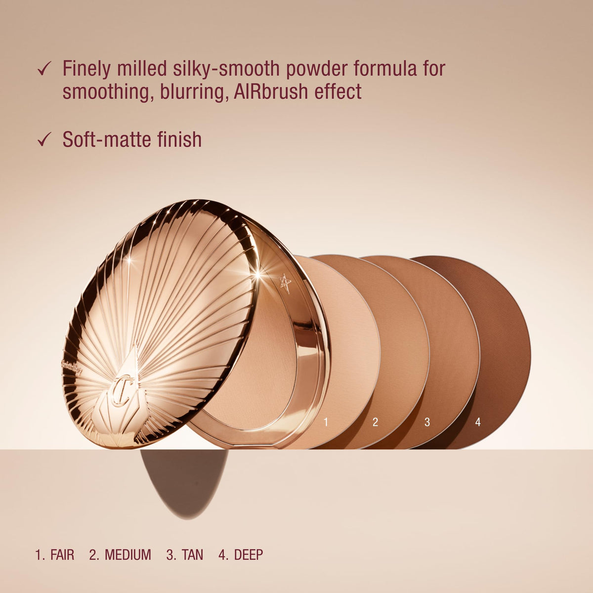 Charlotte Tilbury compact open with mirror for on-the-go touch-ups and precision application