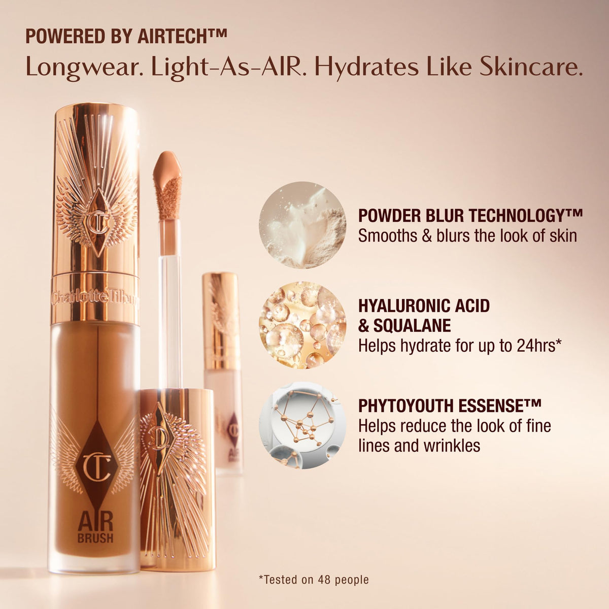 Charlotte Tilbury before and after comparison showing blurred imperfections benefit visible transformation