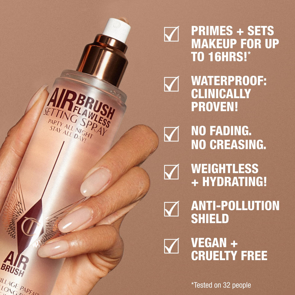 Charlotte Tilbury close-up nozzle showing ultra-fine spray delivery benefit