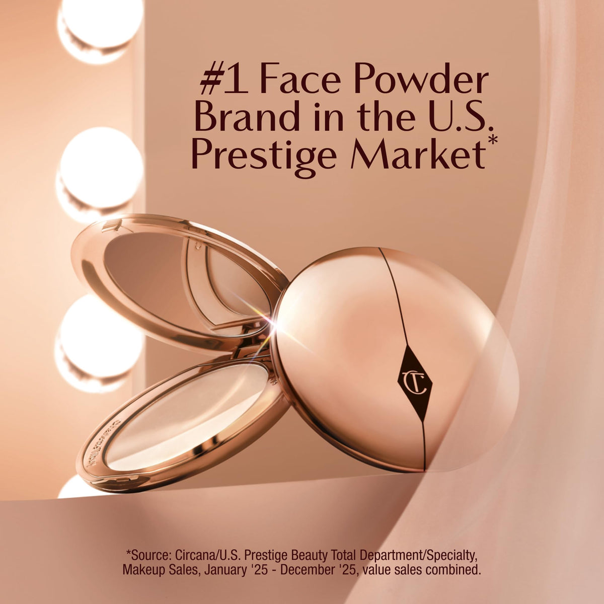 Charlotte Tilbury application with powder brush depicting even pickup and blendability