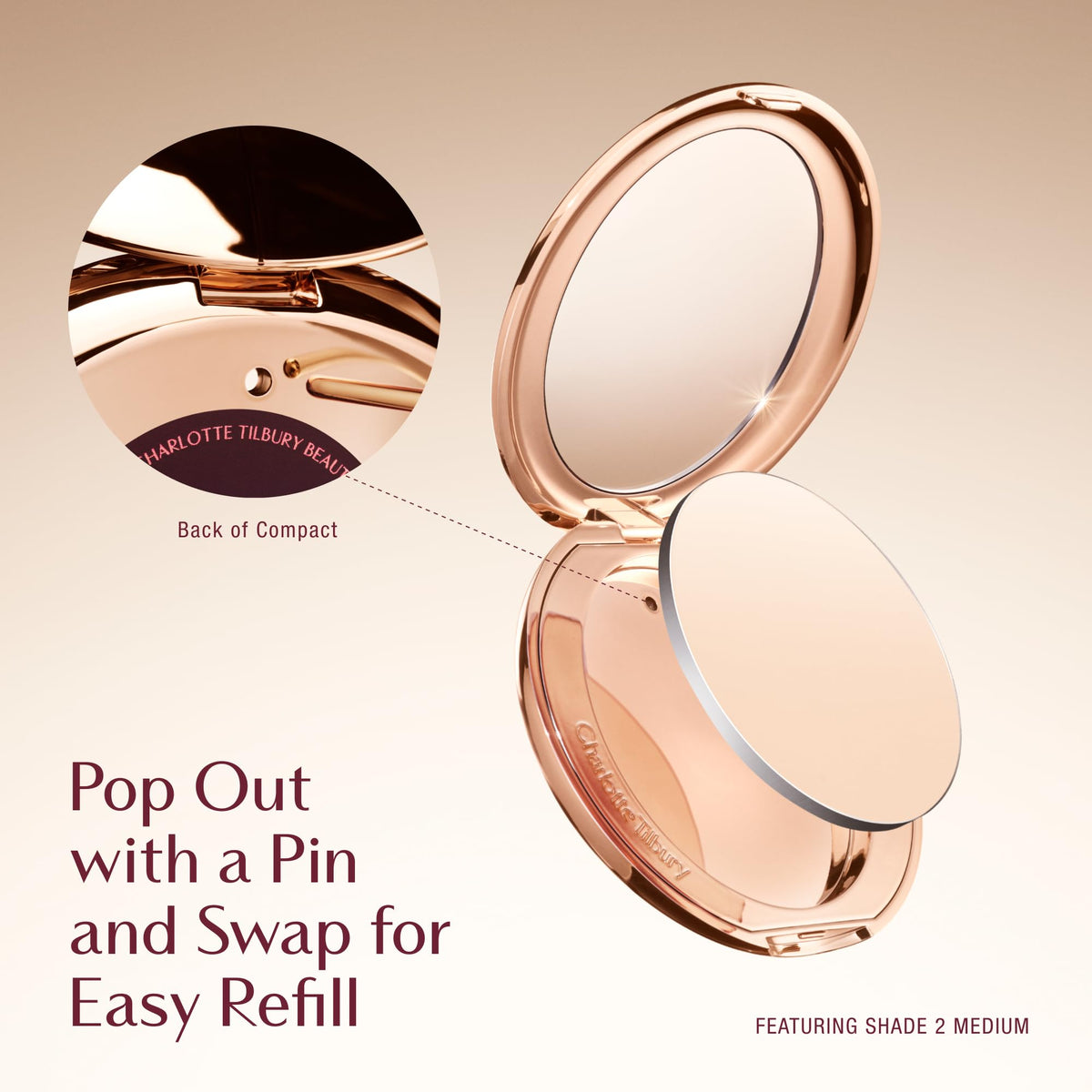Charlotte Tilbury compact in hand to show size and travel-friendly benefit