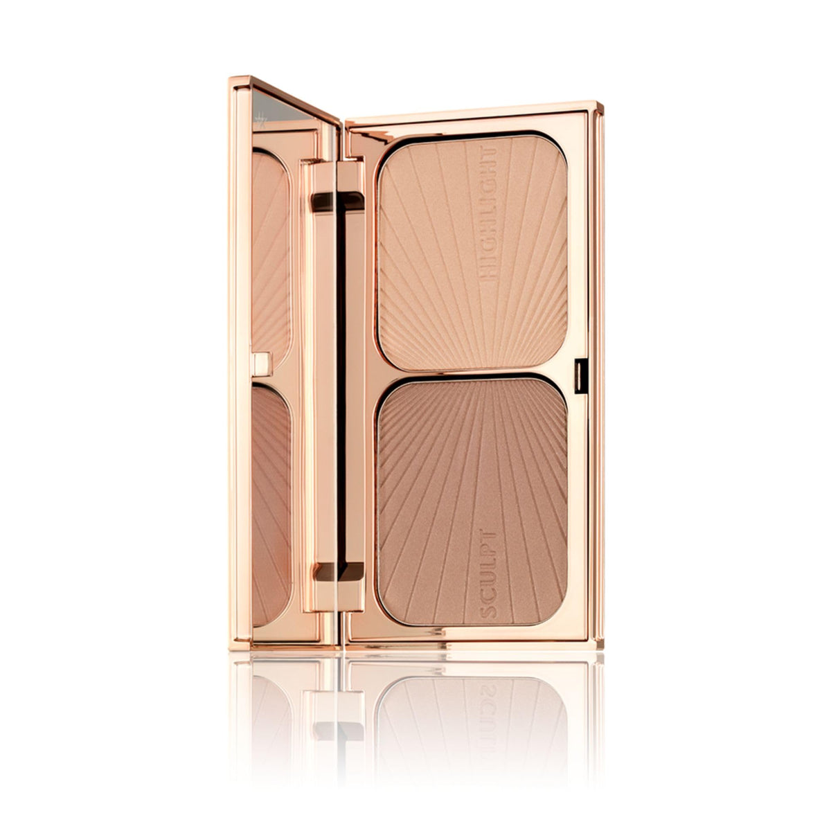 Charlotte Tilbury compact front view showing bronzer and highlighter, perfect for sculpting