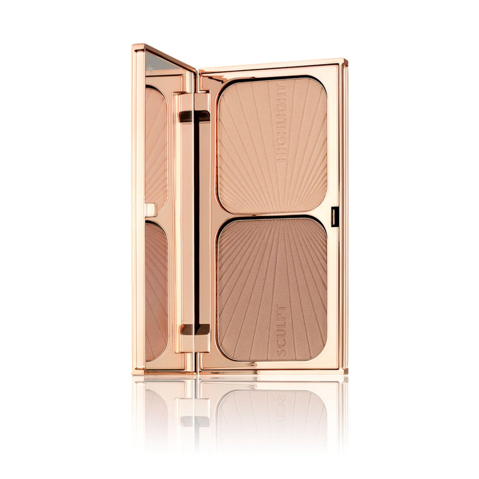 Charlotte Tilbury compact front view showing bronzer and highlighter, perfect for sculpting