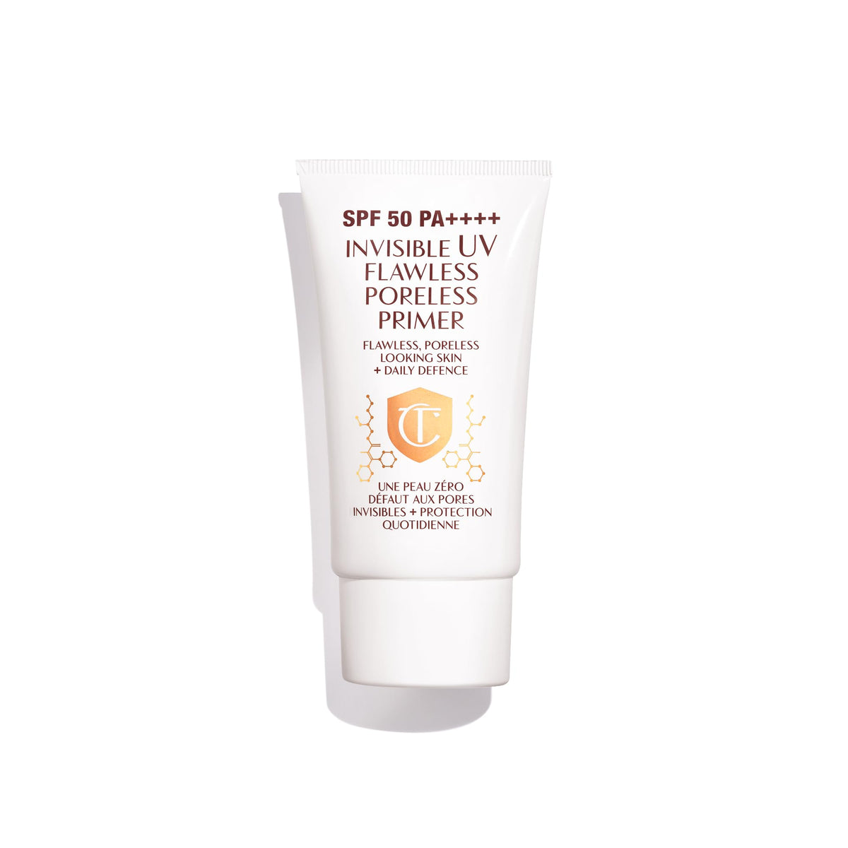 Charlotte Tilbury front packaging showing sleek bottle and SPF benefit
