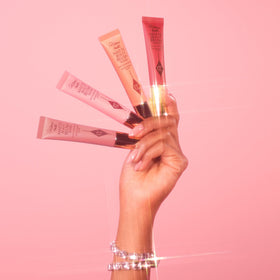 Charlotte Tilbury lifestyle model wearing Pillow Talk for lifted cheeks