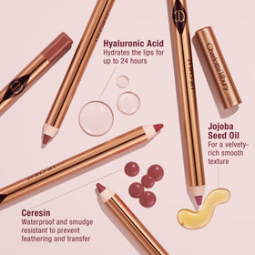 Charlotte Tilbury lip cheat applied on model lips highlighting fuller, natural look
