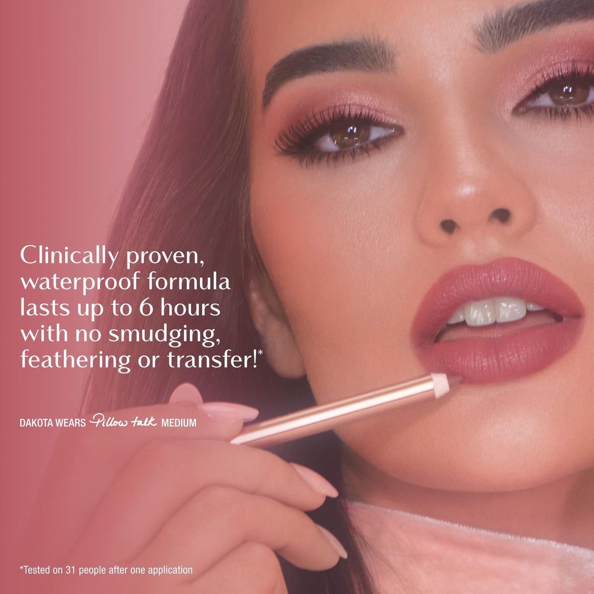 Charlotte Tilbury Lip Cheat held in hand for size reference and travel-friendly benefit