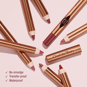Charlotte Tilbury Lip Cheat texture stroke on skin highlighting creamy payoff