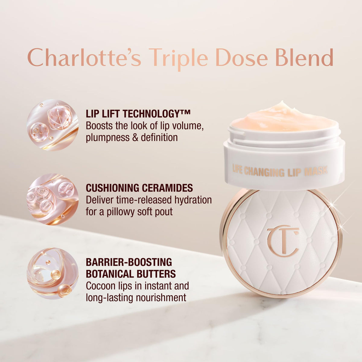 Charlotte Tilbury before and after lips showing smoother fuller-looking pout