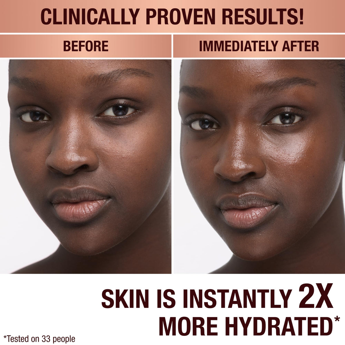 Charlotte Tilbury being applied to cheek to show hydration and makeup-prep benefit