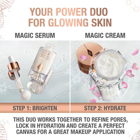Charlotte Tilbury before-and-after makeup prep using serum to show smoother, luminous skin