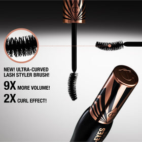 Charlotte Tilbury mascara texture swipe showing rich vinyl-black pigment payoff